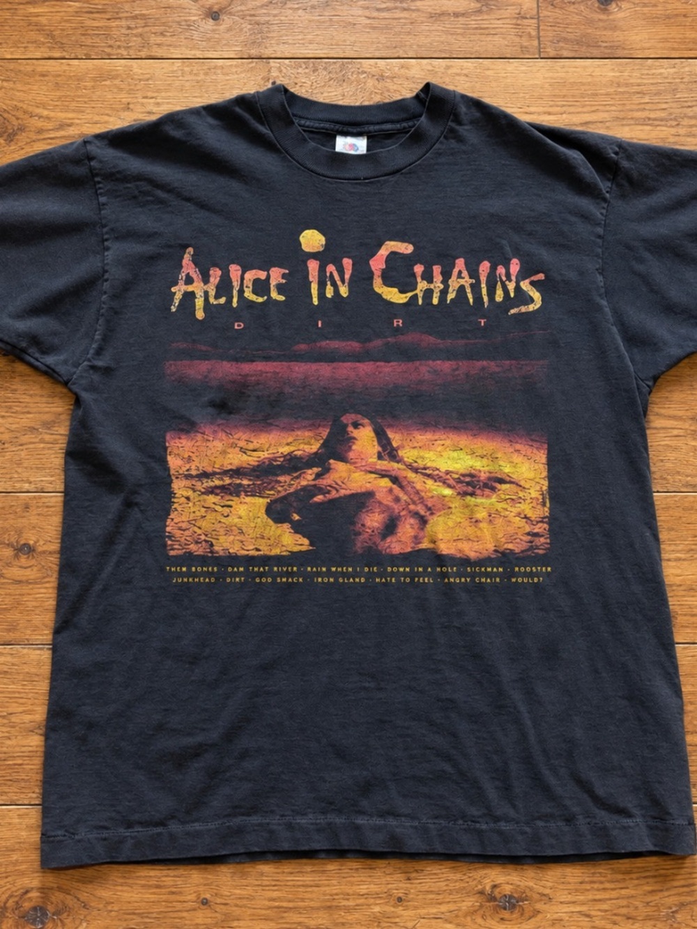 Gildan Black Alice In Chains 'Dirt' Graphic Tee with Yellow & Orange Print